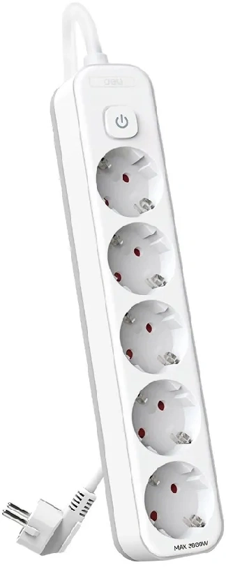 Сетевой фильтр Deli ET439 5м (5 розеток) белый (пакет ПЭ)