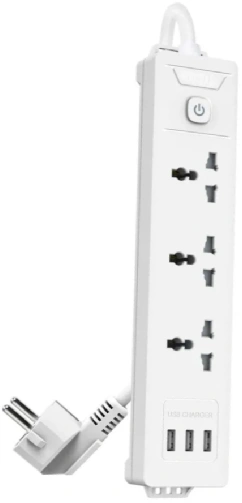 Сетевой фильтр Deli ET408 2м (3 розетки) белый (пакет ПЭ)