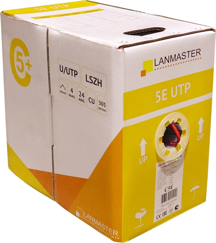 Кабель информационный Lanmaster LAN-5EUTP-PT-LSZH-RD кат.5E UTP 4 пары 24AWG LSZH внутренний 305м красный