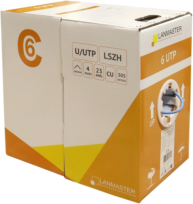 Кабель информационный Lanmaster LAN-6EUTP-HFLT-BL кат.6 UTP 4 пары 23AWG LSZH внутренний 305м черный