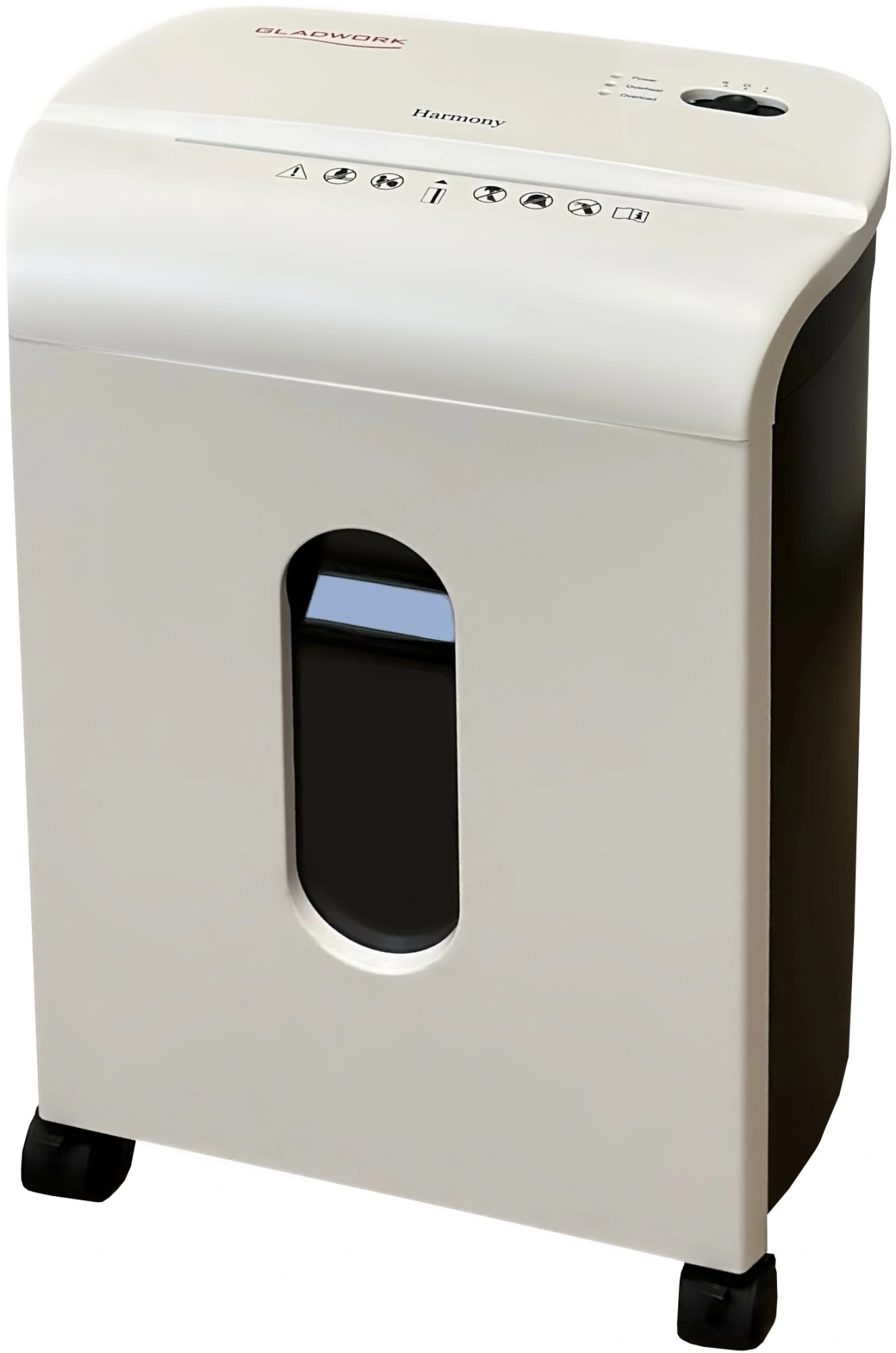 Шредер Gladwork Harmony P-7M белый/черный (секр.P-5) фрагменты 7лист. 13.25лтр. скрепки скобы пл.карты