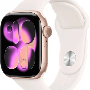 Смарт-часы Apple Watch Series 11 A3331 42мм OLED корп.розовое золото Sport Band рем.белый разм.брасл.:M/L (MEU44LW/A)