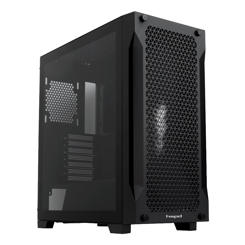 Корпус без блока питания / HSPD M541-TGBK / Корпус без блока питания/ Case HSPD M541, Mesh Mid Tower, Black, TG, 0.7 SPCC, no fans, ATX, mATX, mITX, 170/405/210mm, 2x2.5", 2x3.5", 7xPCI, 1xUSB-A 3.0, 2xUSB-A 2.0, 465x220x485mm