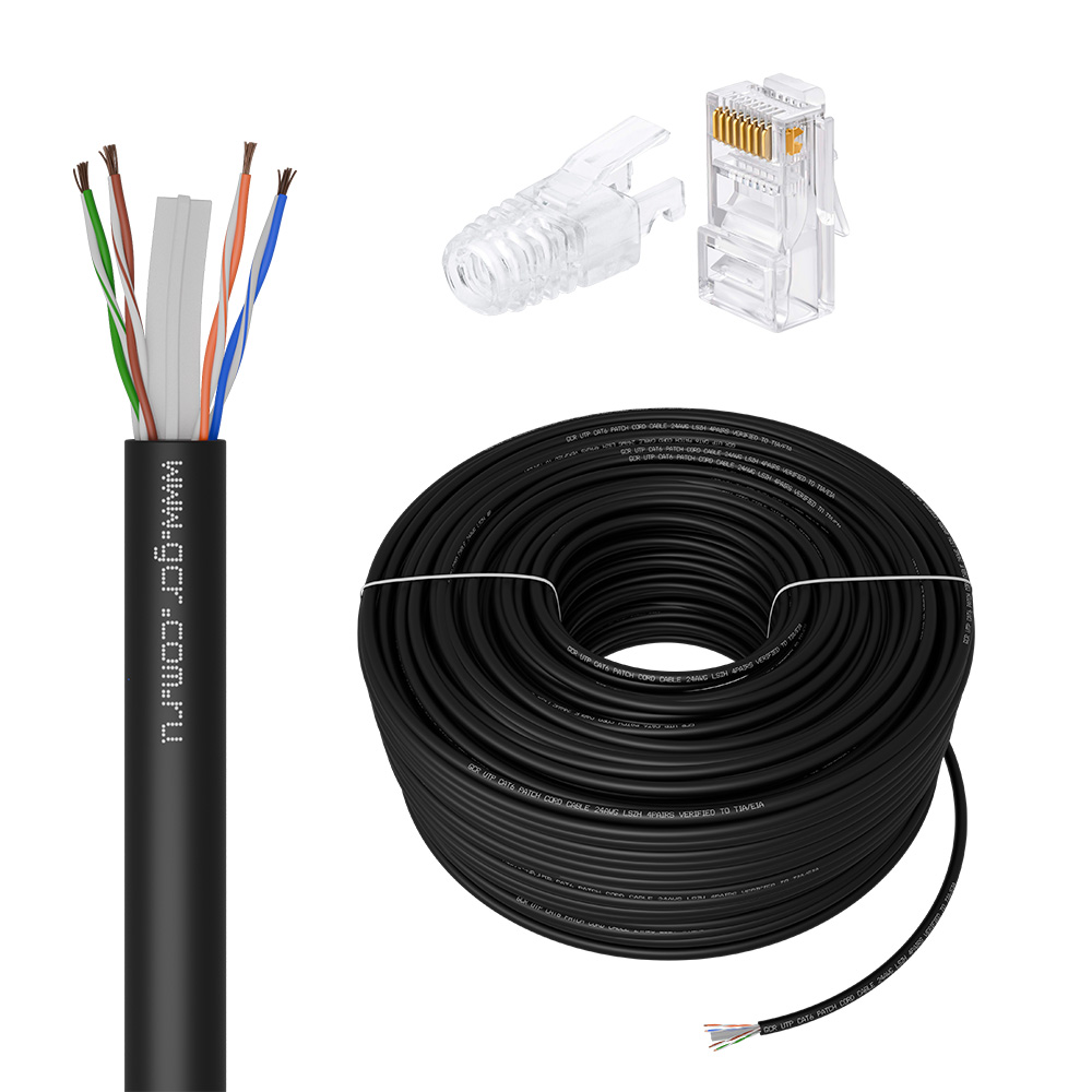 Кабель / Greenconnect GCR-56636 / GCR PRO Кабель LAN DIY витая пара 100m в бухте, LSZH UTP кат.6, медь, многопроволочный, черный + Коннектор RJ-45 8p8c сборный 50шт., GCR-56636
