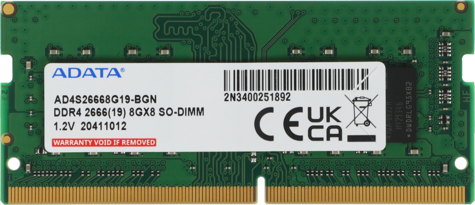 Память DDR4 8Gb 2666MHz A-Data AD4S26668G19-BGN RTL PC4-21300 CL19 SO-DIMM 260-pin 1.2В single rank