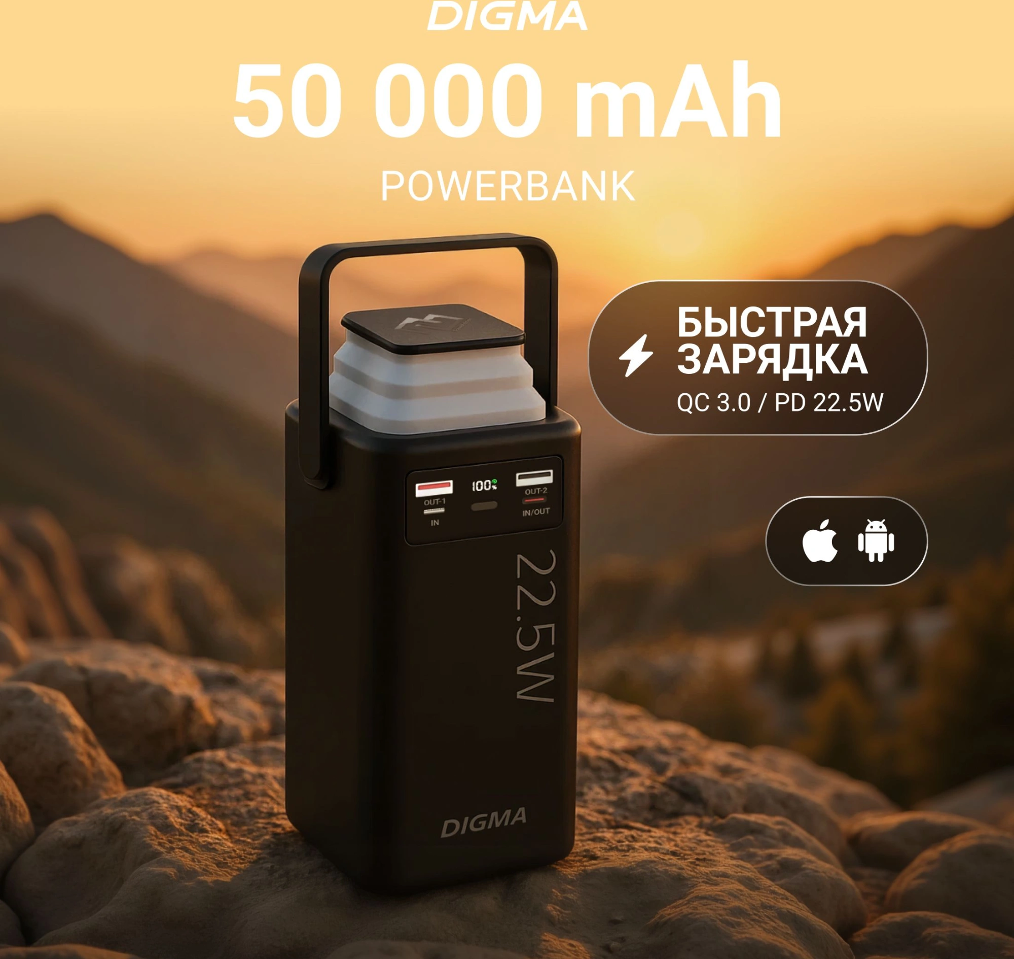 Мобильный аккумулятор Digma DGPF50B 50000mAh QC3.0/PD3.0 22.5W 2.25A 4xUSB-A/2xUSB-C черный (DGPF50B22PBK)