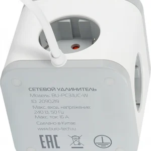 Сетевой удлинитель Buro BU-PC3.1UС-W 1.5м (3 розетки) белый (пакет ПЭ)