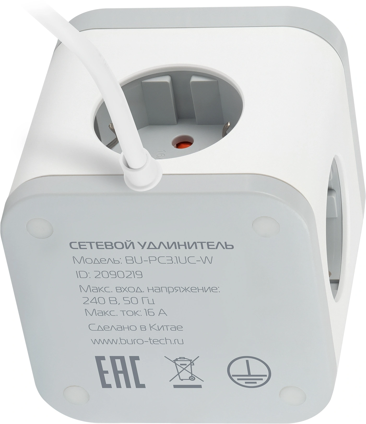 Сетевой удлинитель Buro BU-PC3.1UС-W 1.5м (3 розетки) белый (пакет ПЭ)