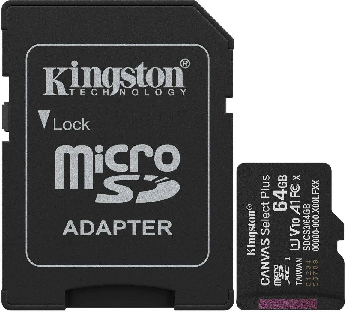 Флеш карта microSDXC 64GB Kingston SDCS3/64GB Canvas Select Plus V10 A1 + adapter