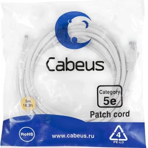 Патч-корд Cabeus PC-UTP-RJ45-CAT.5E-5M-WH-LSZH U/UTP RJ-45 вил.-вилка RJ-45 кат.5E 5м белый LSZH