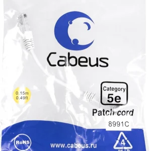 Патч-корд Cabeus PC-UTP-RJ45-Cat.5e-0.15m-WH-LSZH U/UTP RJ-45 вил.-вилка RJ-45 кат.5E 0.15м белый LSZH