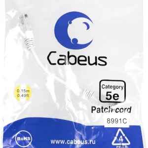 Патч-корд Cabeus PC-UTP-RJ45-CAT.5E-0.15M-WH U/UTP RJ-45 вил.-вилка RJ-45 кат.5E 0.15м белый LSZH