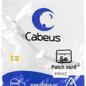 Патч-корд Cabeus PC-UTP-RJ45-CAT.5E-0.15M U/UTP RJ-45 вил.-вилка RJ-45 кат.5E 0.15м серый ПВХ