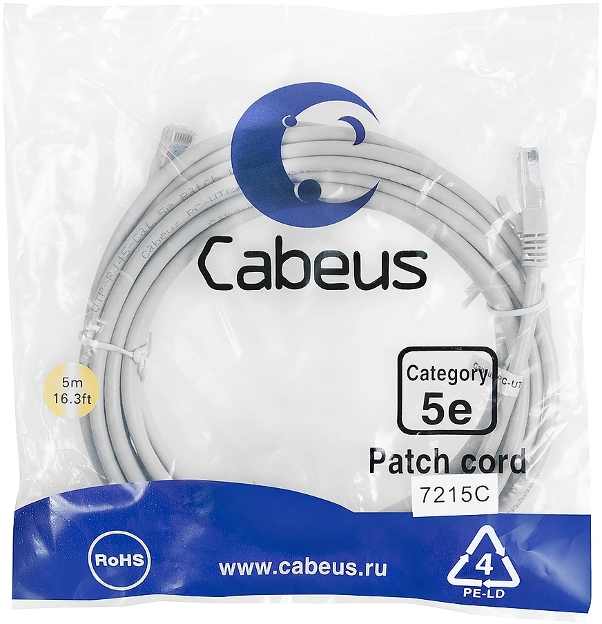 Патч-корд Cabeus PC-UTP-RJ45-Cat.5e-5m-BK