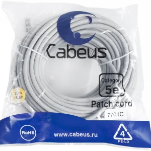 Патч-корд Cabeus PC-UTP-RJ45-CAT.5E-20M U/UTP RJ-45 вил.-вилка RJ-45 кат.5E 20м серый ПВХ