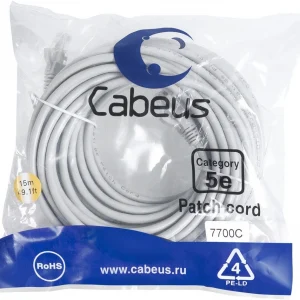 Патч-корд Cabeus PC-UTP-RJ45-CAT.5E-15M U/UTP RJ-45 вил.-вилка RJ-45 кат.5E 15м серый ПВХ