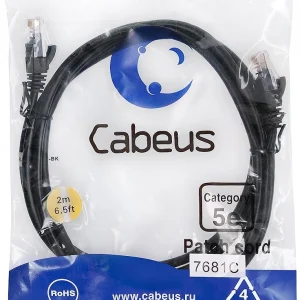 Патч-корд Cabeus PC-UTP-RJ45-CAT.5E-2M-BK U/UTP RJ-45 вил.-вилка RJ-45 кат.5E 2м черный ПВХ
