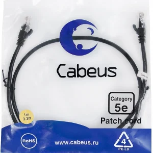Патч-корд Cabeus PC-UTP-RJ45-CAT.5E-1M-BK U/UTP RJ-45 вил.-вилка RJ-45 кат.5E 1м черный ПВХ