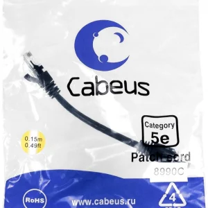 Патч-корд Cabeus PC-UTP-RJ45-CAT.5E-0.15M-BK U/UTP RJ-45 вил.-вилка RJ-45 кат.5E 0.15м черный ПВХ