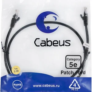 Патч-корд Cabeus PC-UTP-RJ45-CAT.5E-1M-BK-LSZH U/UTP RJ-45 вил.-вилка RJ-45 кат.5E 1м черный LSZH