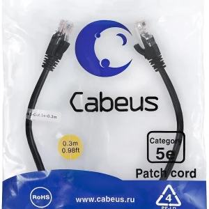 Патч-корд Cabeus PC-UTP-RJ45-Cat.5e-0.3m-BK-LSZH PC-UTP-RJ45-CAT.5E-0.3M-BK- U/UTP RJ-45 вил.-вилка RJ-45 кат.5E 0.3м черный LSZH