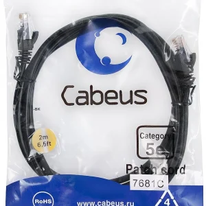 Патч-корд Cabeus PC-UTP-RJ45-CAT.5E-2M-BK-LSZH U/UTP RJ-45 вил.-вилка RJ-45 кат.5E 2м черный LSZH