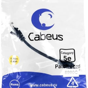 Патч-корд Cabeus PC-UTP-RJ45-Cat.5e-0.15m-BK-LSZH U/UTP RJ-45 вил.-вилка RJ-45 кат.5E 0.15м черный LSZH