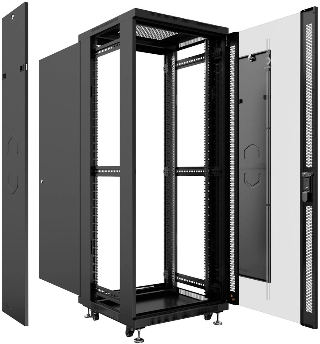 Шкаф коммутационный Cabeus (SH-05C-42U60/60-BK) напольный 42U 600x600мм пер.дв.стекл металл 800кг черный 500мм 2055мм IP20 сталь