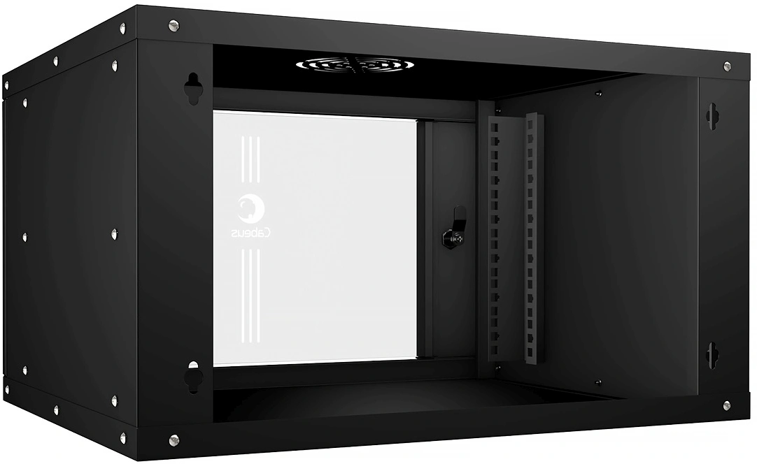 Шкаф коммутационный Cabeus (WSC-05D-6U55/45-BK) настенный 6U 550x450мм пер.дв.стекл 30кг черный 390мм 220град. 320мм IP20 сталь