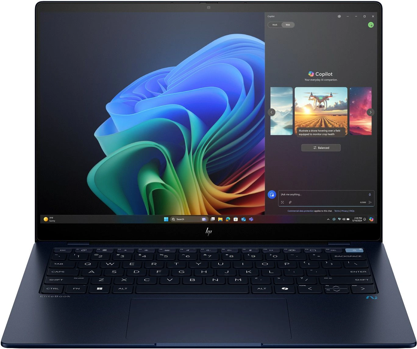 Ноутбук HP EliteBook Ultra G1q8 Snapdragon X Plus X1P-42-100 16Gb SSD512Gb Intel Arc 14" WUXGA (2240x1400)/ENGKBD Windows 11 Pro 64 dk.blue WiFi BT Cam (9M4E6AT)