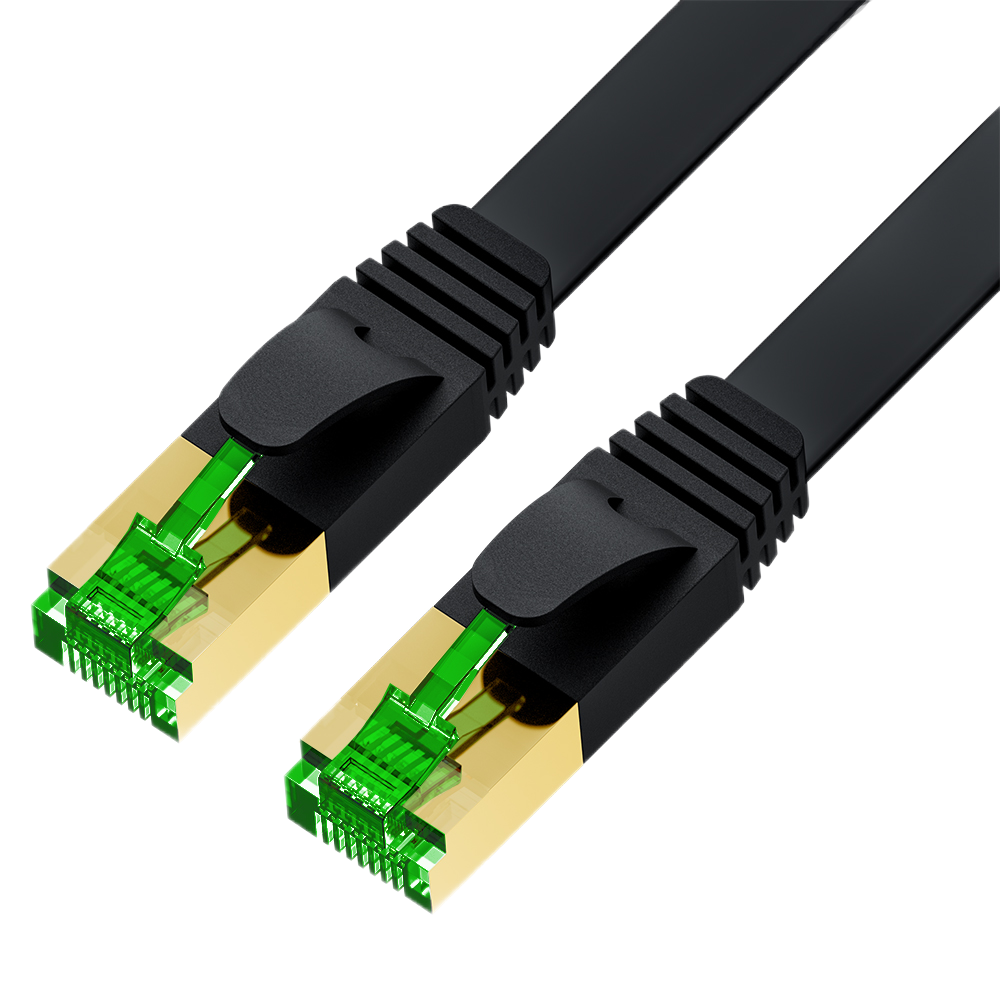 Патч-корд / Greenconnect GCR-55647 / GCR PRO Патч-корд 2.0m LSZH PROF плоский прямой кат.7 ethernet, FTP, медь, черный, литой, экранированные коннекторы 24K GOLD, RJ45, T568B, GCR-55647