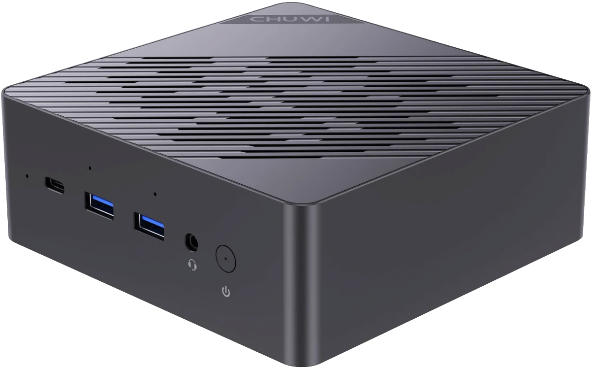 Компьютер / Chuwi CWI603AIP / Chuwi AuBox AMD Ryzen AI 9 365(2Ghz)/32768Mb/1024PCISSDGb/IntIntel UHD Graphics/BT/WiFi/war 1y/0.74kg/Gold+Black/Win11Pro + Aluminum+plastic/RAM slot2/bracket/USB2.01/USB3.22/USB3.01/Type-C2/HDMI1/DP1/RJ452/WIFI6/BT5