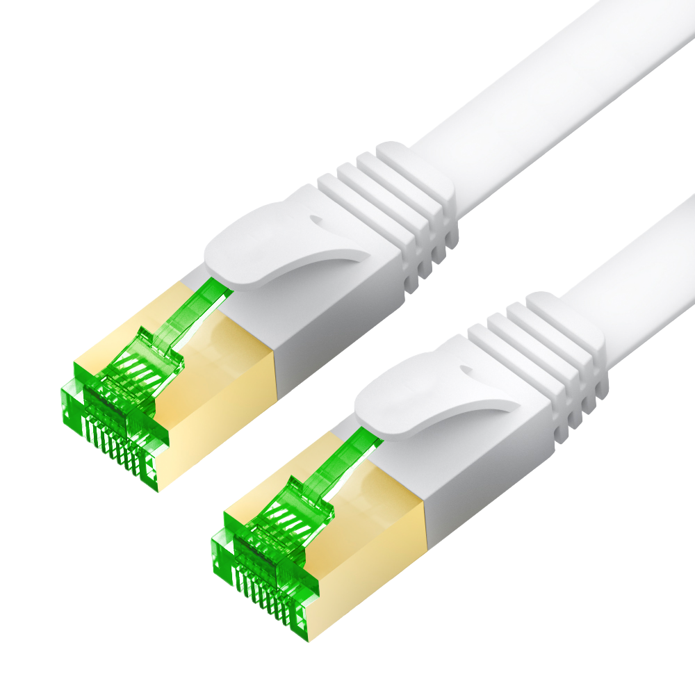 Патч-корд / Greenconnect GCR-55836 / GCR PRO Патч-корд 15.0m LSZH PROF плоский прямой кат.7 ethernet, FTP, медь, белый, литой, экранированные коннекторы 24K GOLD, RJ45, T568B, GCR-55836