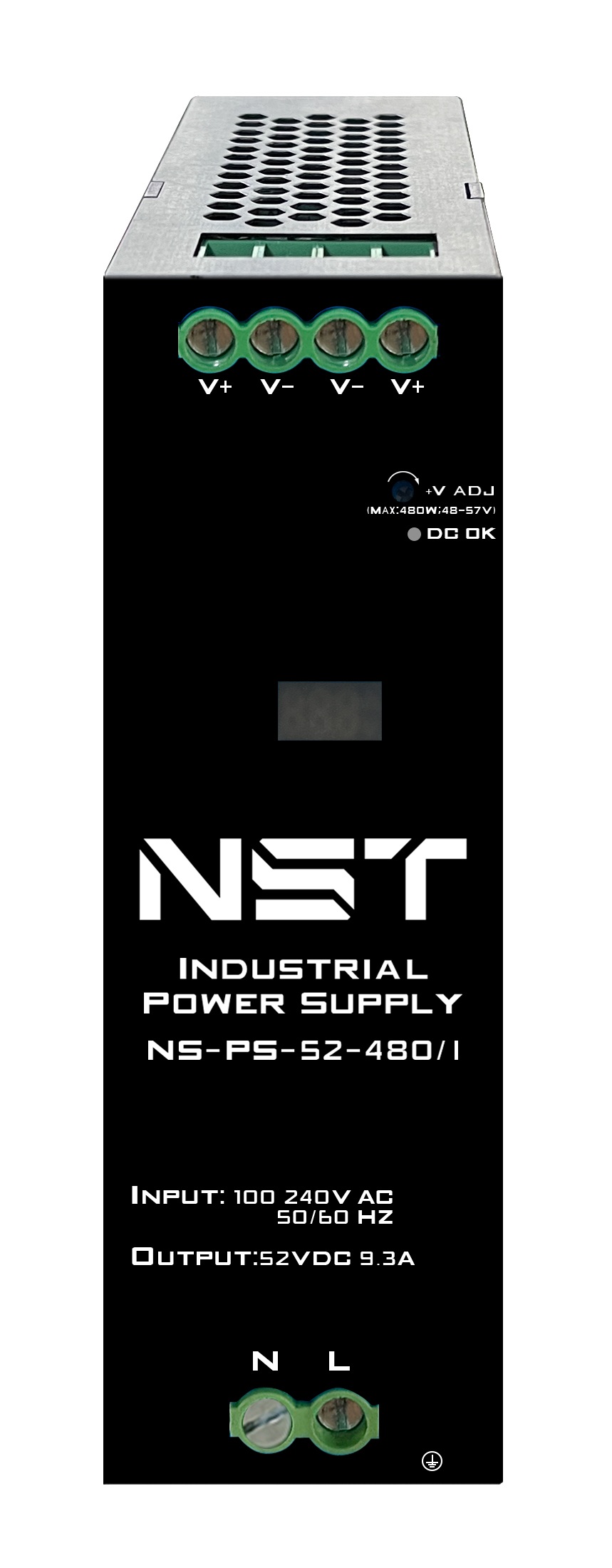 Промышленный блок питания / New System Technologies NS-PS-52-480/I / Промышленный блок питания/ Промышленный блок питания DC52V, 480W. Выходной ток до 9,2A. Регулировка выходного напряжения в диапазоне DC50-57V Диапазон входных напряжений AC100-265V. Цифровой индикатор выходного напряжения и тока. Защита от короткого замыкания, перенапряжения и перегрузки. Конвекционная система охлаждения. Монтаж на DIN-рейку. Размеры (ШxВxГ) 152 x 73 x 115 мм. Рабочая температура -40...+80°C.