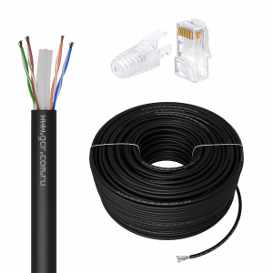 Бухта / Greenconnect GCR-56637 / GCR PRO Кабель LAN DIY витая пара 50m в бухте, LSZH UTP кат.6, медь, многопроволочный, черный + Коннектор RJ-45 8p8c сборный 20шт., GCR-56637