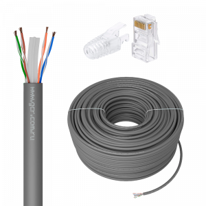 Бухта / Greenconnect GCR-56978 / GCR PRO Кабель LAN DIY витая пара 50m в бухте, LSZH UTP кат.6, CCA многопроволочный, серый + Коннектор RJ-45 8p8c сборный 20шт., GCR-56978