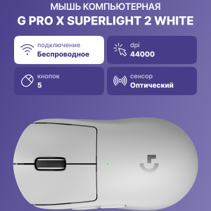 Мышь / Logitech 910-006639 / Мышь/ Logitech Mouse G PRO X Superlight 2 Wireless Gaming White Retail