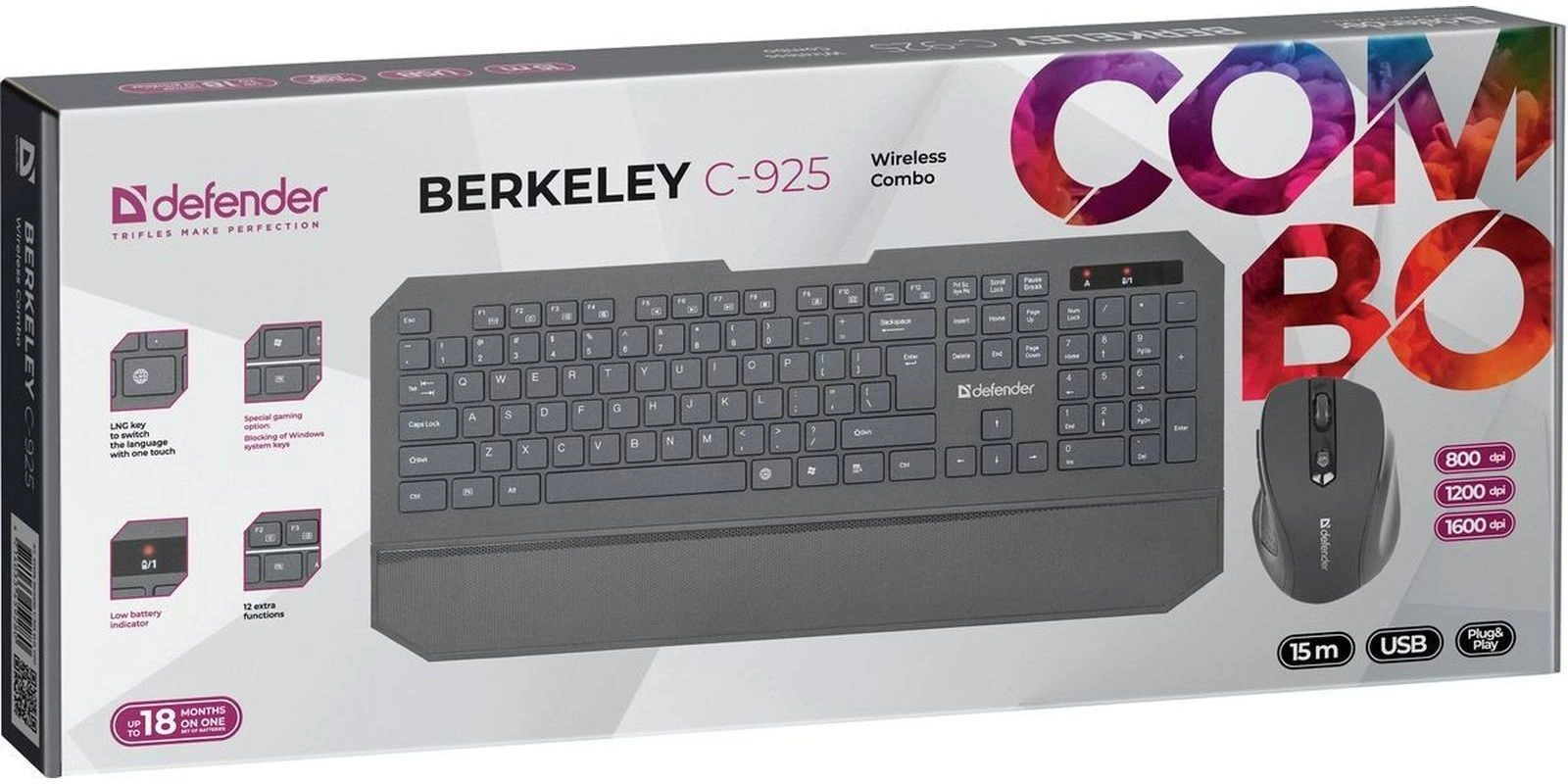 Клавиатура + мышь Defender Berkeley C-925 клав:черный мышь:черный/красный USB беспроводная slim Multimedia Touch (45925)