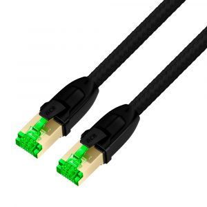 Патч-корд / Greenconnect GCR-57568 / GCR PRO Патч-корд PROF кат.7 ethernet 0.3m F/FTP, RJ45, CU, 28 AWG, текстиль, черный, литой, экранированные коннекторы, T568B, GCR-57568