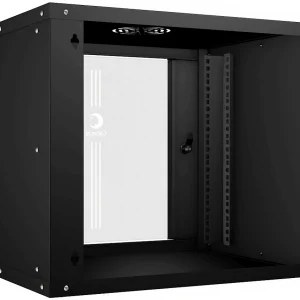 Шкаф коммутационный Cabeus (WSC-05D-9U55/45-BK) настенный 9U 550x450мм пер.дв.стекл 30кг черный 390мм IP20 сталь