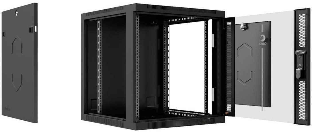 Шкаф коммутационный Cabeus (SH-05F-9U60/45-BK) настенный 9U 600x450мм пер.дв.стекл 60кг черный 390мм IP20 сталь