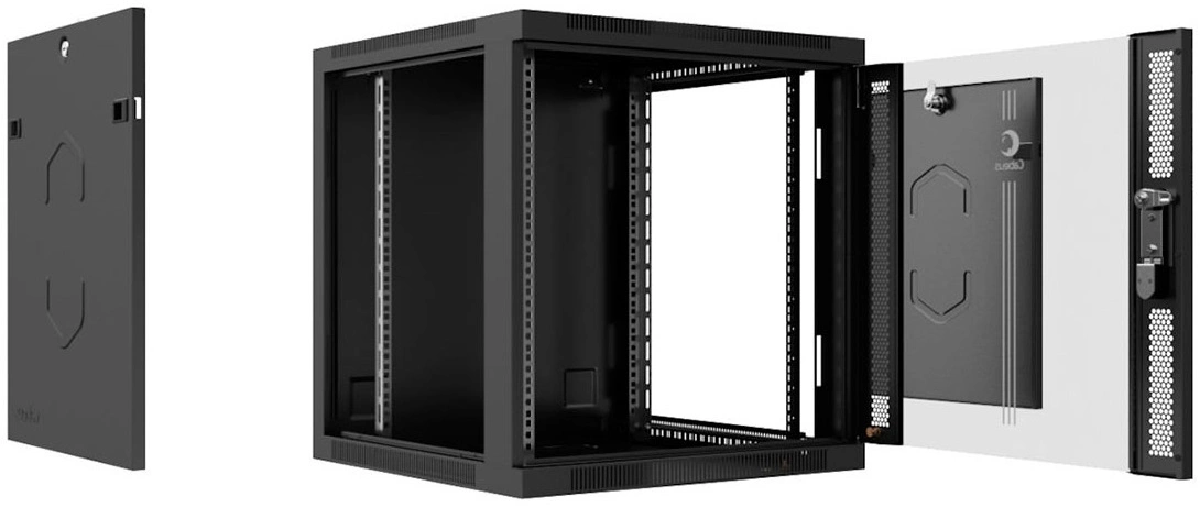 Шкаф коммутационный Cabeus (SH-05F-12U60/45-R-BK) настенный 12U 600x450мм пер.дв.стекл 50кг черный 390мм IP20 сталь