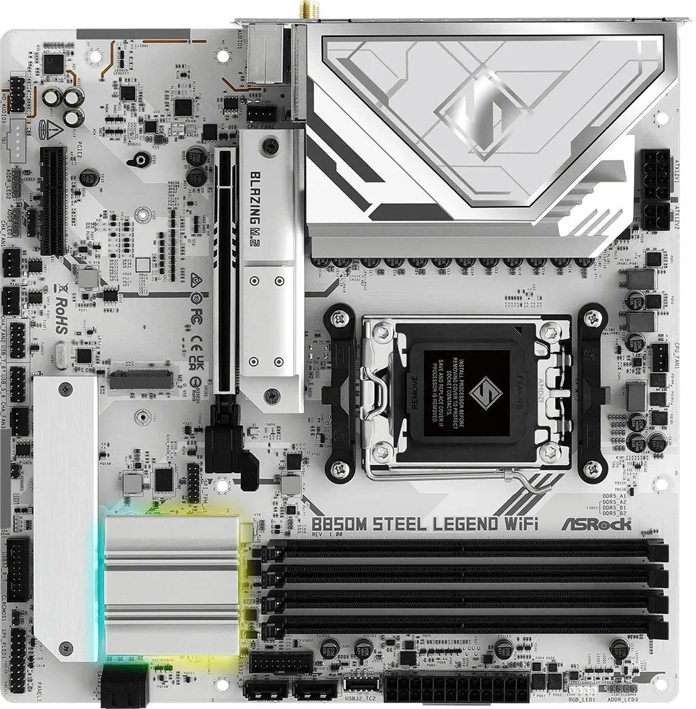 Материнская плата Asrock B850M STEEL LEGEND WIFI Socket AM5 AMD B850 4xDDR5 mATX AC`97 8ch(7.1) 2.5Gg RAID+HDMI+DP