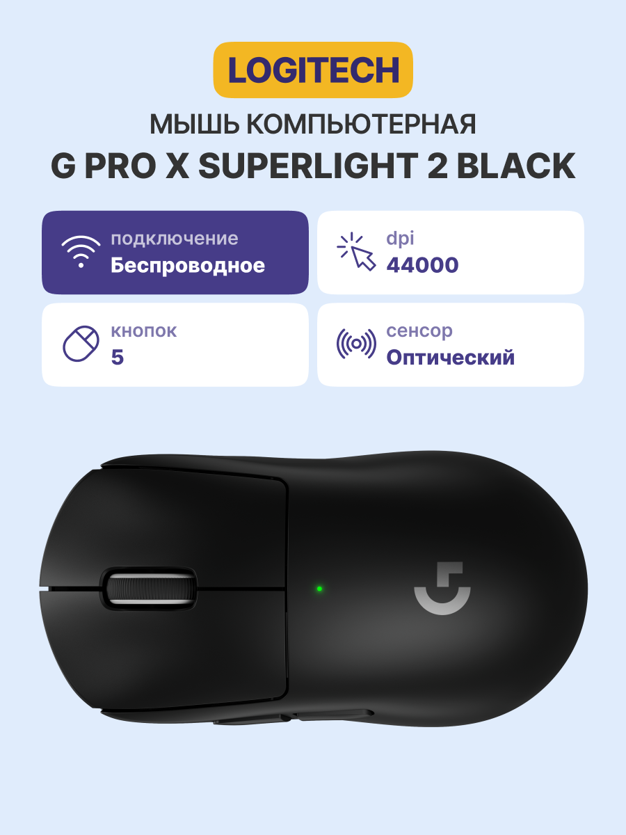 Мышь / Logitech 910-006631 / Мышь/ Logitech Mouse G PRO X Superlight 2 Wireless Gaming Black Retail
