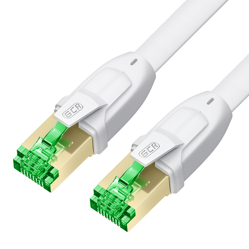 Патч-корд / Greenconnect GCR-55881 / GCR PRO Патч-корд 1.0m LSZH PROF плоский прямой кат.7 ethernet, FTP, медь, белый, литой, экранированные коннекторы 24K GOLD, RJ45, T568B, GCR-55881
