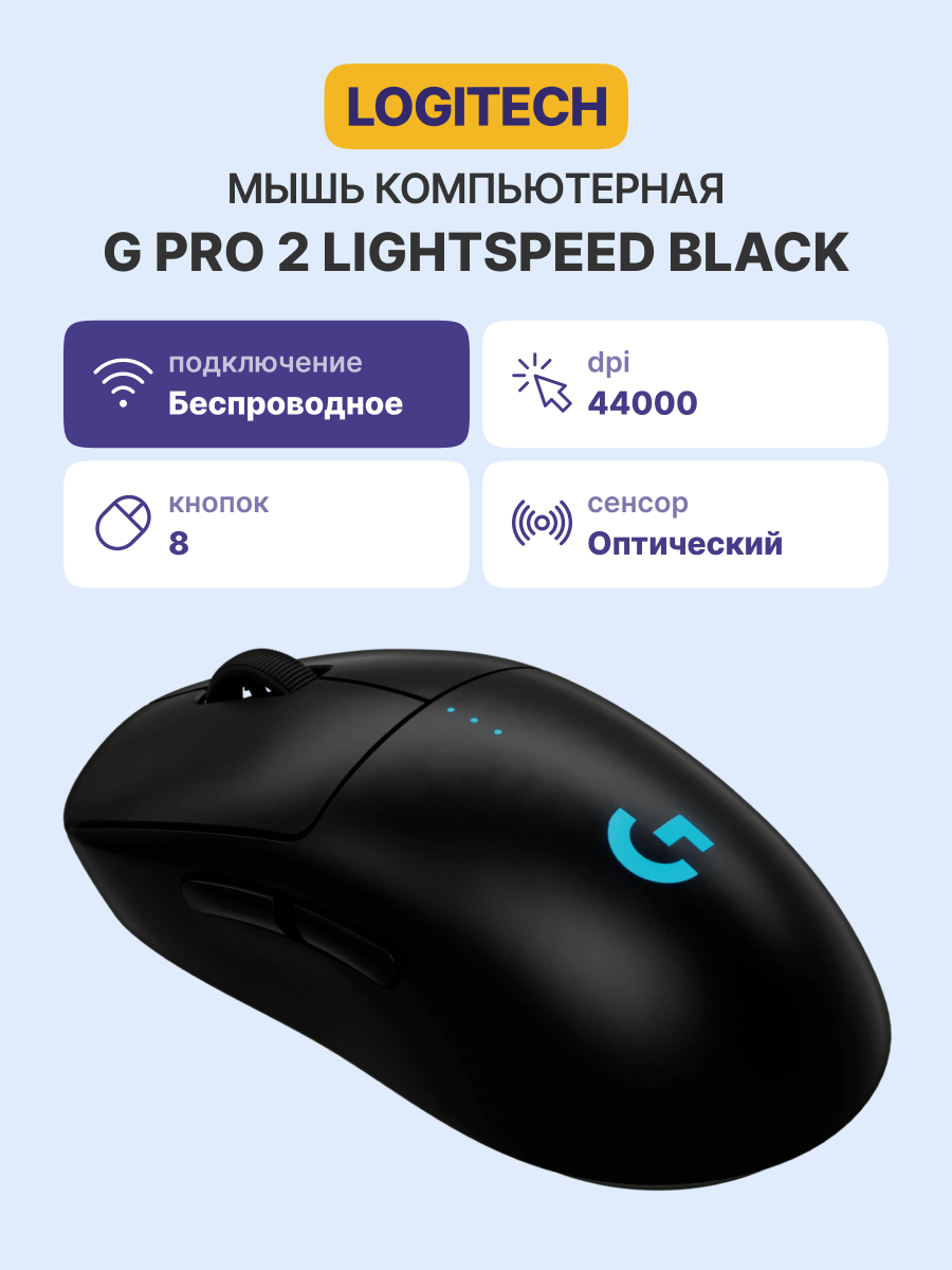 Мышь / Logitech 910-007295 / Мышь/ Logitech Mouse G PRO 2 LIGHTSPEED - BLACK