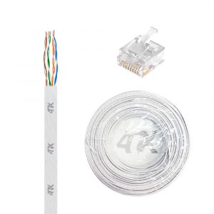 Бухта / 4PH 4PH-R90391 / 4ПХ Кабель LAN витая пара плоский 50m в бухте, кат.6, UTP, медь, многопроволочный, LSZH, белый + Коннектор RJ-45 cat.6 UTP 8p8c 20шт. в комплекте, 4PH-R90391
