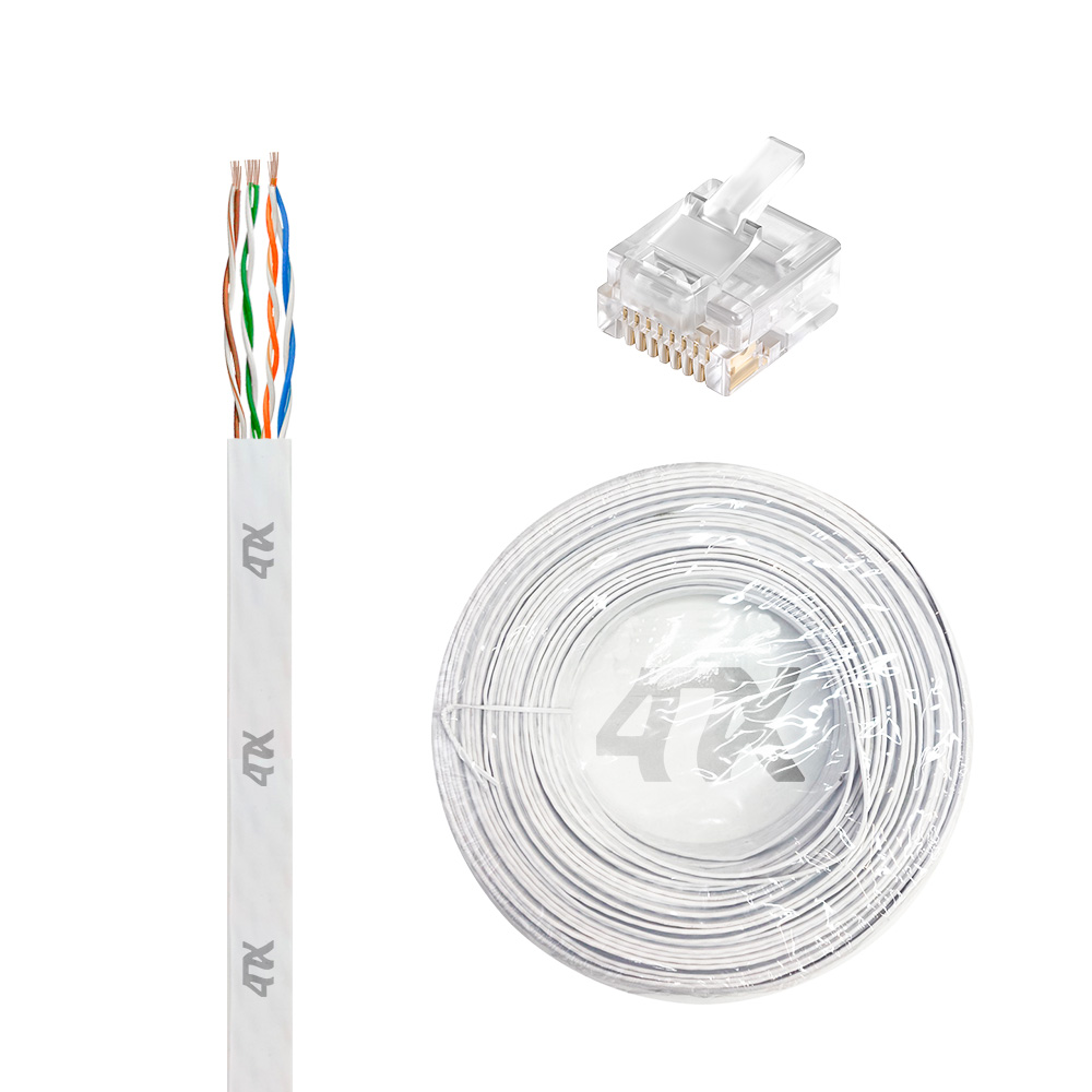 Бухта / 4PH 4PH-R90391 / 4ПХ Кабель LAN витая пара плоский 50m в бухте, кат.6, UTP, медь, многопроволочный, LSZH, белый + Коннектор RJ-45 cat.6 UTP 8p8c 20шт. в комплекте, 4PH-R90391
