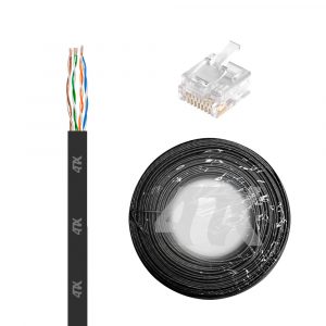 Бухта / 4PH 4PH-R90392 / 4ПХ Кабель LAN витая пара плоский 50m в бухте, кат.6, UTP, медь, многопроволочный, LSZH, черный + Коннектор RJ-45 cat.6 UTP 8p8c 20шт. в комплекте, 4PH-R90392