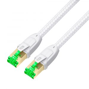 Патч-корд / Greenconnect GCR-57543 / GCR PRO Патч-корд PROF кат.7 ethernet 0.5m F/FTP, RJ45, CU, 28 AWG, текстиль, белый, литой, экранированные коннекторы, T568B, GCR-57543